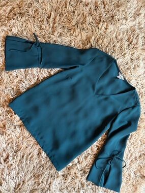 H&M Teal V-Neck Tie-Sleeve Blouse